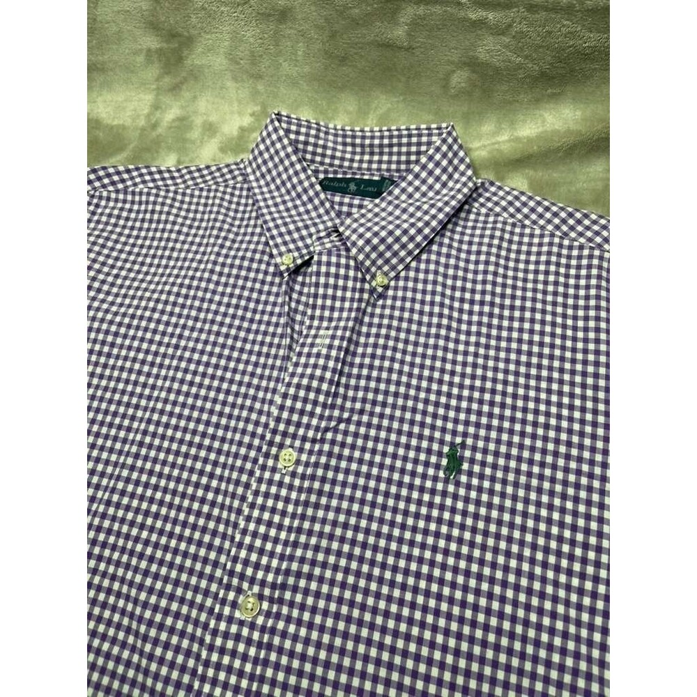 Ralph Lauren Shirt Men Large Gingham Purple Button Down Long Sleeve Pony